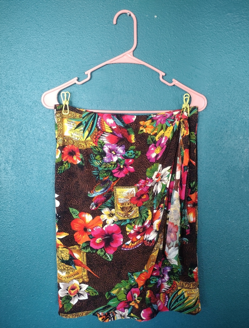 Vintage Carole Little Petites Floral Tropical Wrap Skirt Cover-Up Brown Multi